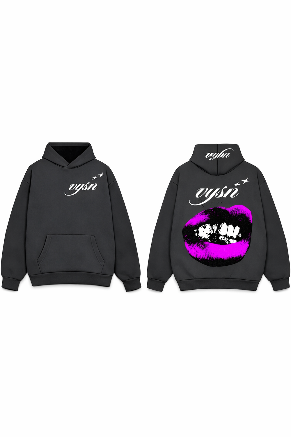 Black VYSN Lips hoodie Back Preview Image