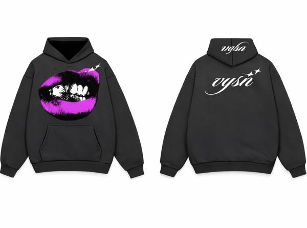 Black VYSN Lips Hoodie Front Image 1 Preview
