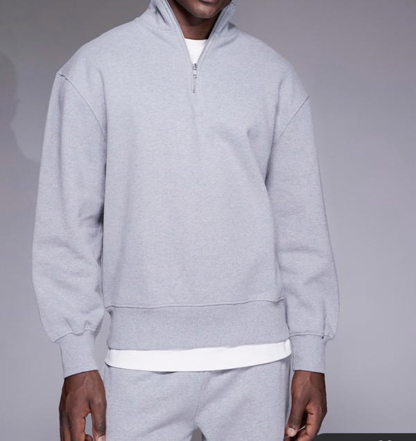Grey Quarter Zip Hood Image 2 Preview