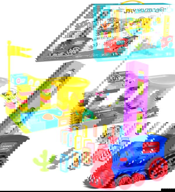 قطار دومينو مع قطع مكعبات شكل محطه Image 2 Preview