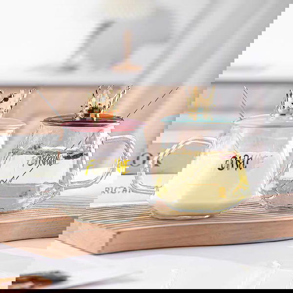 مج زجاج تاج + ملعقه  Image 3 Preview