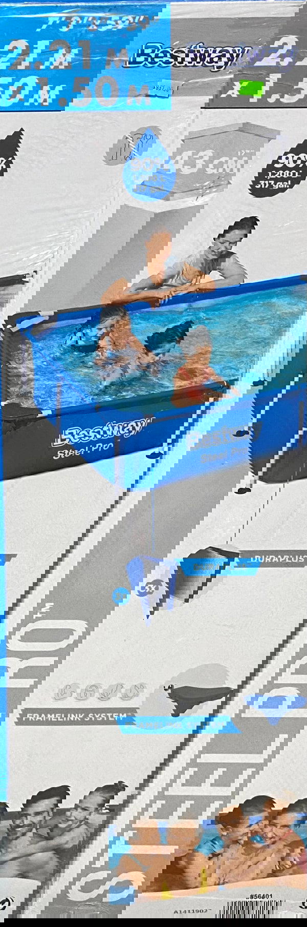 حمام سباحه  عائلي مستطيل الشكل من بيست واي، ٢.٢١ متر × ١.٥٠ متر × ٤٣ سم، إطار فولاذي، أزرق، سهل التركيب Image 2 Preview