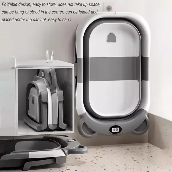 حوض استحمام للأطفال قابل للطي، بتصميم على شكل دب، قابل للتثبيت على الحائط، مقاس 75 × 45 × 15 سم، شاشة رقمية لبيان درجة الحرارة، Image 2 Preview