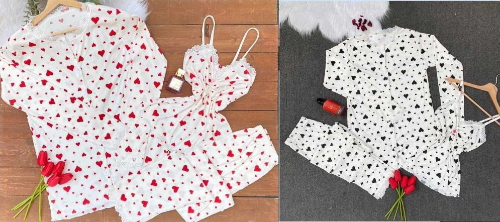 بيجامه 3 قطع توب كات وقطعه كم وبنطلون Preview Image