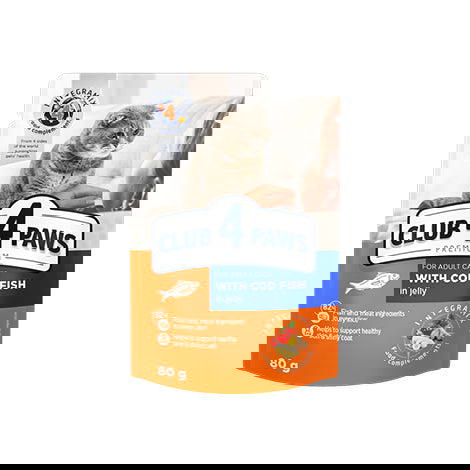 CLUB 4 PAWS PREMIUM for adult cats with cod fish in jelly 80g Preview Image