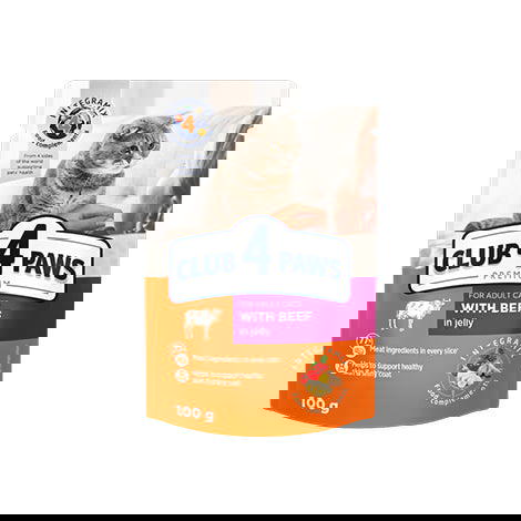 CLUB 4 PAWS PREMIUMfor adult catsWITH BEEF IN JELLY 100g Preview Image