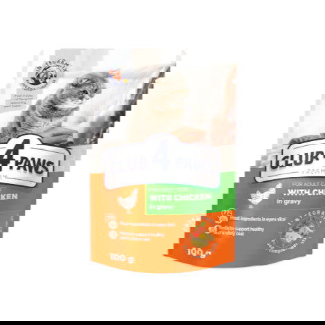 CLUB 4 PAWS PREMIUMfor adult catsWITH CHICKEN IN GRAVY 100g Preview Image