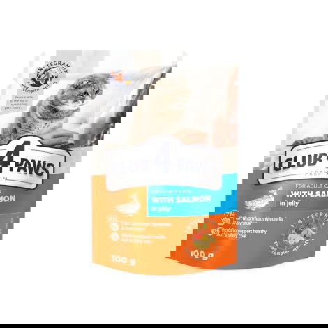 CLUB 4 PAWS PREMIUMfor adult catsWITH SALMON IN JELLY 100g Preview Image