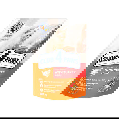 CLUB 4 PAWS PREMIUMfor kittensWITH TURKEY IN JELLY 80g Preview Image