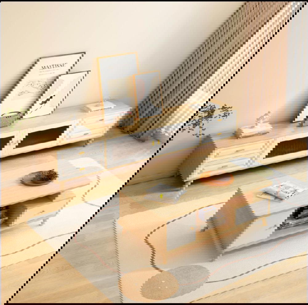 لمنزل عصري ومميز نقدم لكم طاولة وسط مع مزنون تلفزون باحدث التصميمات باللون الخشبي  Preview Image