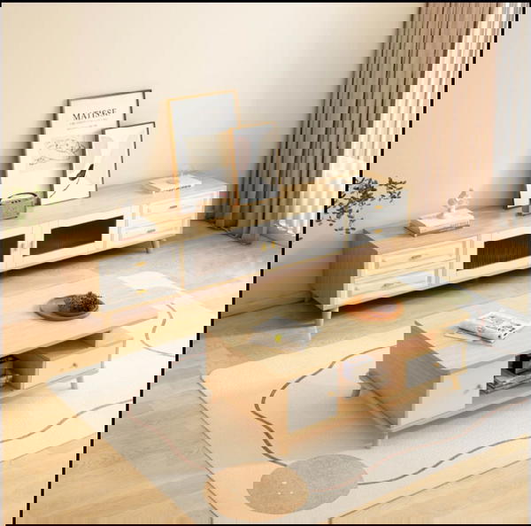 لمنزل عصري ومميز نقدم لكم طاولة وسط مع مزنون تلفزون باحدث التصميمات باللون الخشبي  Image 1 Preview