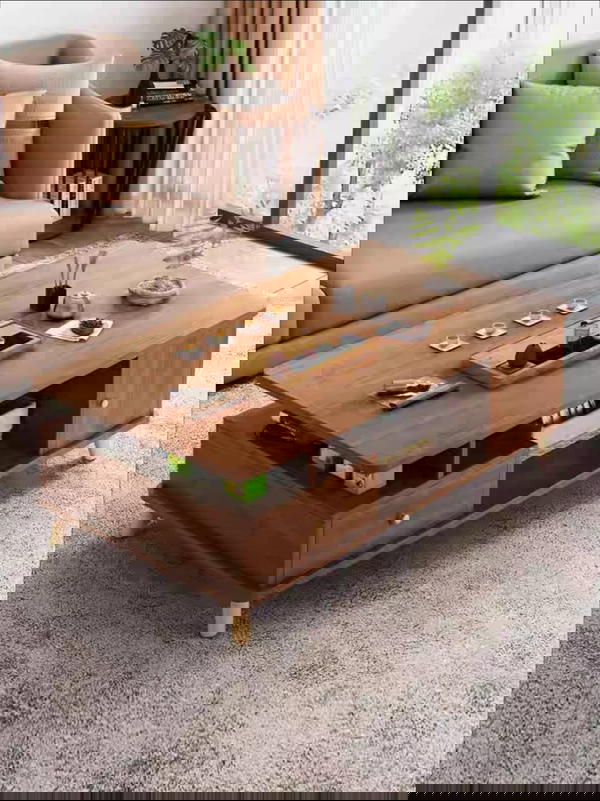 لمنزل عصري ومميز نقم لكم طاولة وسط باحدث التصميمات بنقدملك طاولة وسط خشبية مع رفوف سفلية بشكل مميز وانيق? Image 4 Preview