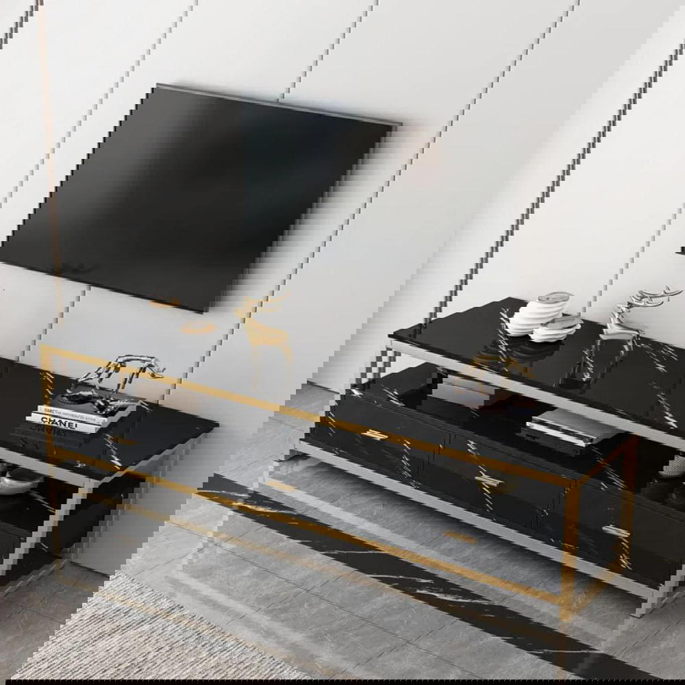 طاولة مع جوارير توضع اسفل التلفاز بسعر خاص جدا  ..📍مصنوعة من الخشب والحديد Preview Image