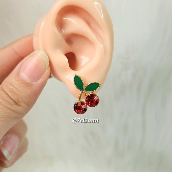  Small Cherry Earring with zircon stone (E75)حلق كريز صغير بفصوص الزيركون  Image 2 Preview