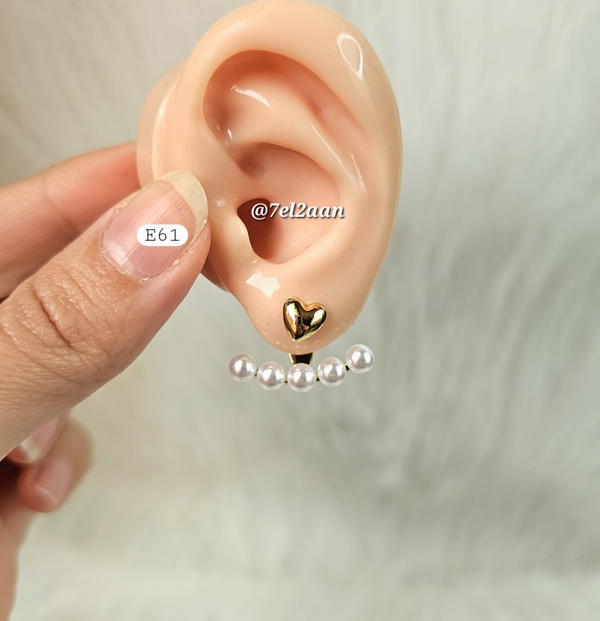 Heart jack earring حلق القلب و لؤلؤ (E61) Image 2 Preview