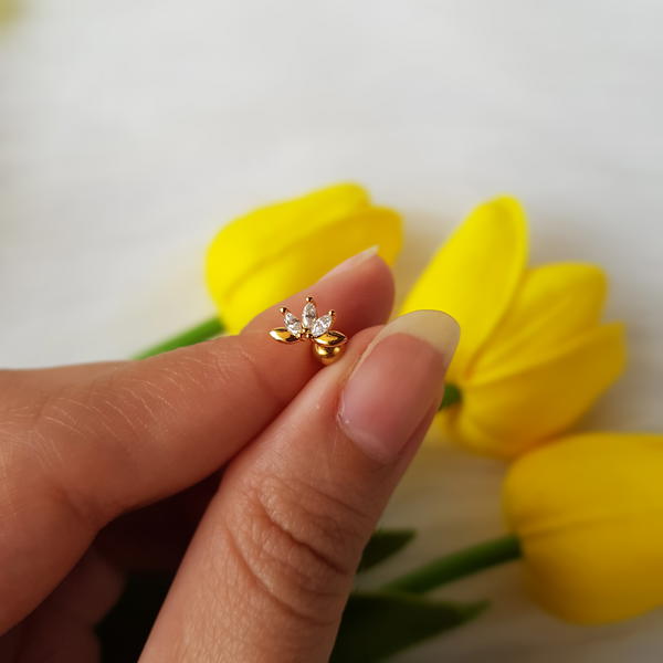 بيرسينج نصف وردة وورق دهبي و فضي(pie11,12) half flower with golden & silver leafs piercing  Image 2 Preview