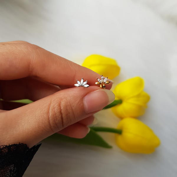 بيرسينج نصف وردة وورق دهبي و فضي(pie11,12) half flower with golden & silver leafs piercing  Image 3 Preview