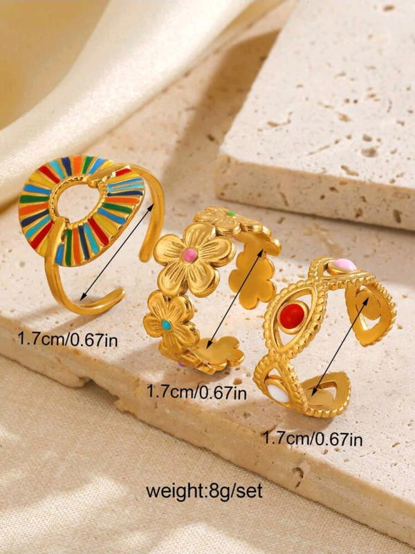 colourful different shapes rings(R25,26,27) خواتم اشكال مختلفة ملونة Image 2 Preview