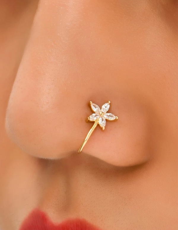 حلق انف وردة كريستال (قطعة واحدة) (NR4) Crystal flower fake nose ring Image 3 Preview