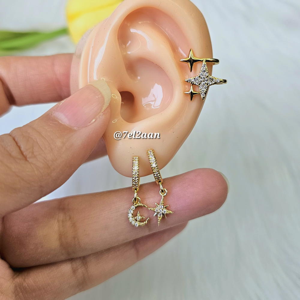 حلق هووب بدلايات نجمة و هلال(فردة واحدة) (E54,55) Star & crescent shapes dangle hoops Preview Image