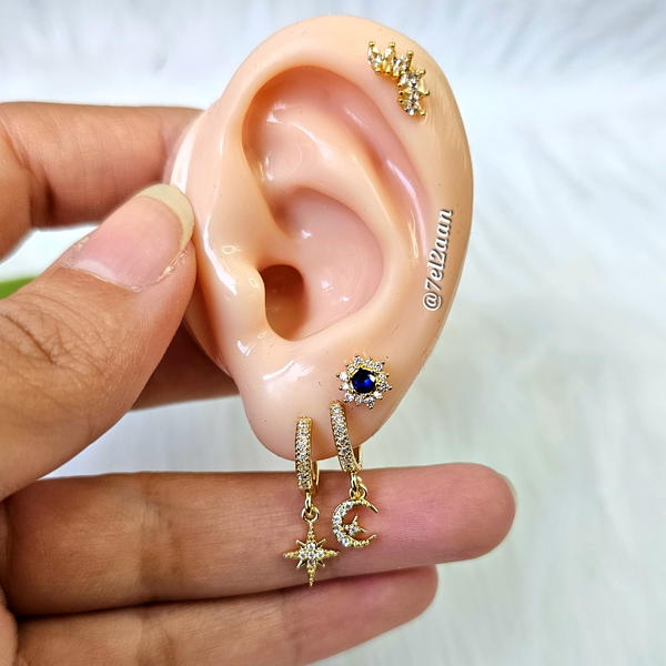 حلق هووب بدلايات نجمة و هلال(فردة واحدة) (E54,55) Star & crescent shapes dangle hoops  Image 2 Preview