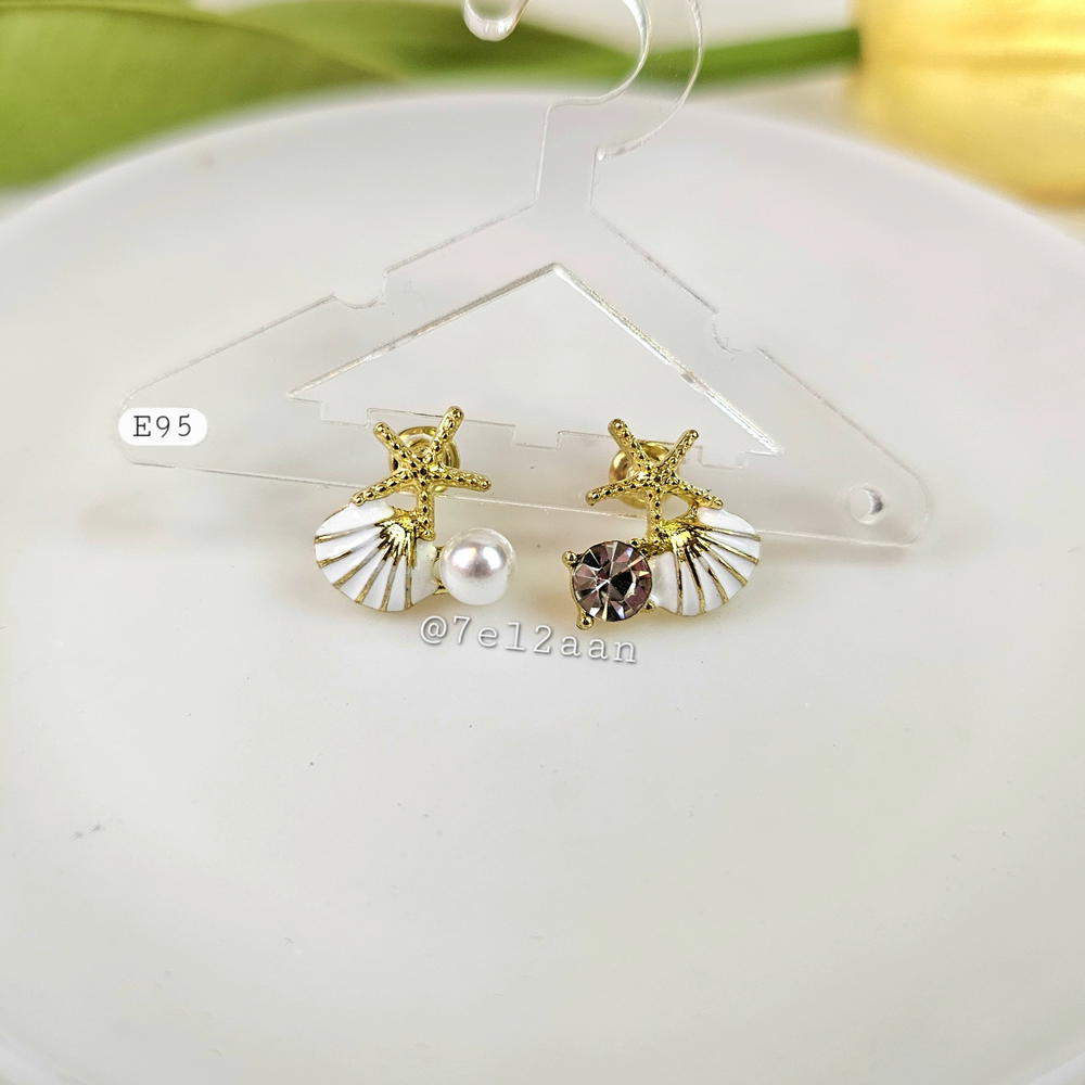 حلق قوقعة و لؤلؤ و زيركون (E95) Shell & Pearl Earring  Preview Image