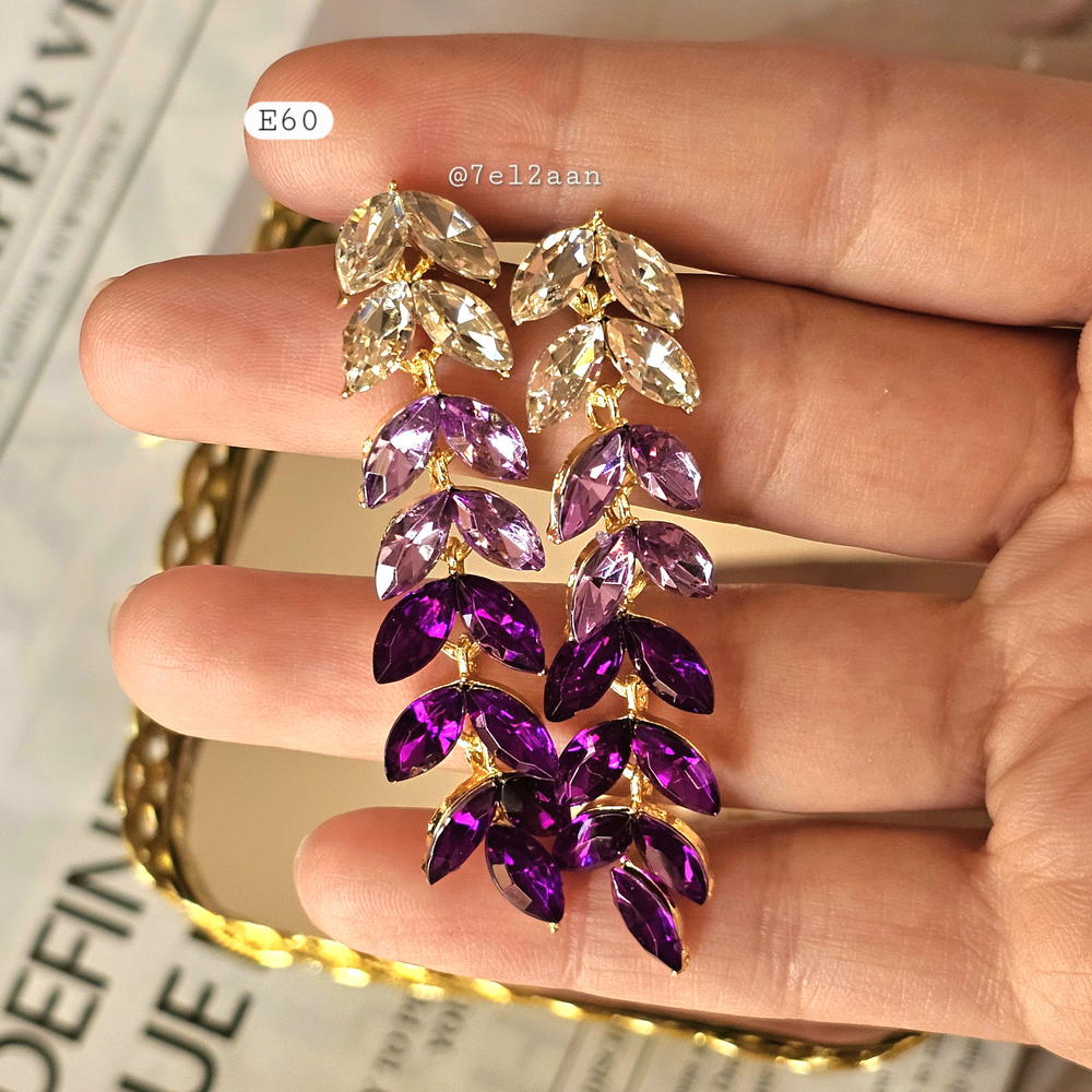 حلق ورق شجر كريستال بنفسجي(E60) Purple crystal leafs earring  Preview Image