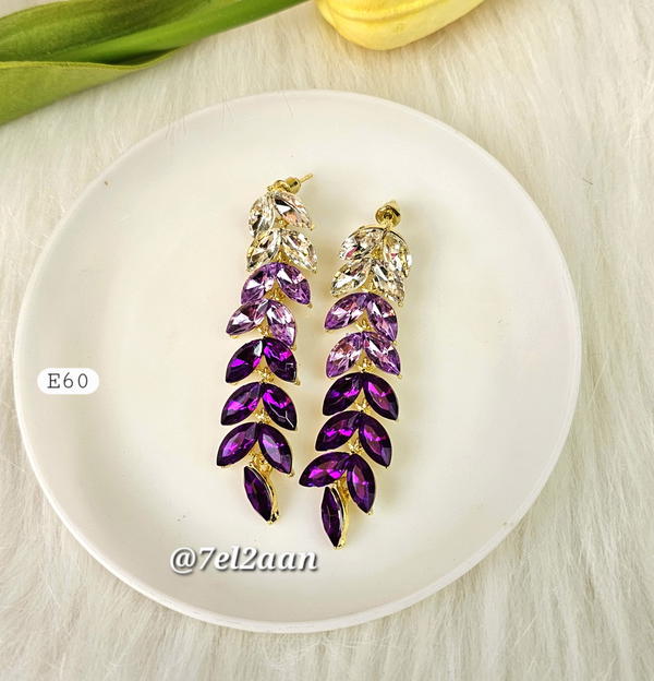 حلق ورق شجر كريستال بنفسجي(E60) Purple crystal leafs earring  Image 2 Preview