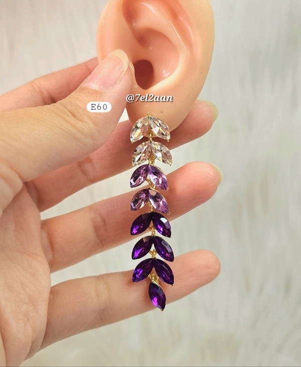 حلق ورق شجر كريستال بنفسجي(E60) Purple crystal leafs earring  Image 3 Preview