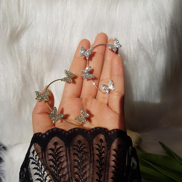 حلق بدون ثقب اذن فراشات (CE7,8) butterfly cuff earring  Image 2 Preview