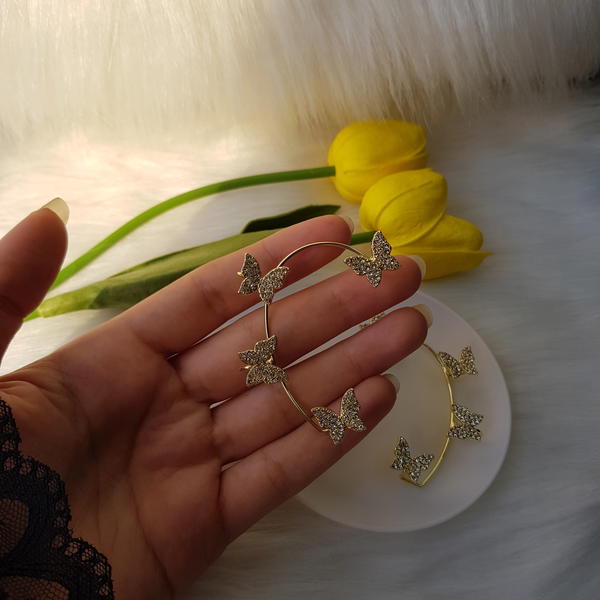 حلق بدون ثقب اذن فراشات (CE7,8) butterfly cuff earring  Image 3 Preview