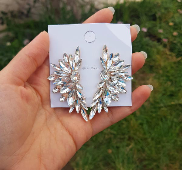 حلق فصوص النصف وردة (WE53) Rhinestones half flower earring  Image 1 Preview