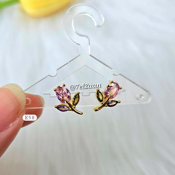 حلق وردة و زيركون بمبي (E58)pink zircon flower stone Image 2 Preview