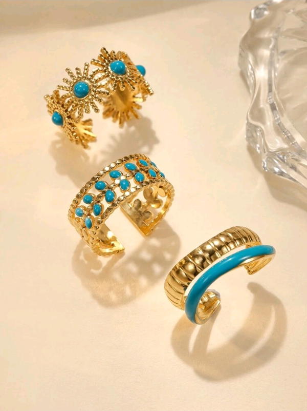 Blue different shapes rings (R22,23,24) خواتم اشكال مختلفة زرقاء Image 2 Preview