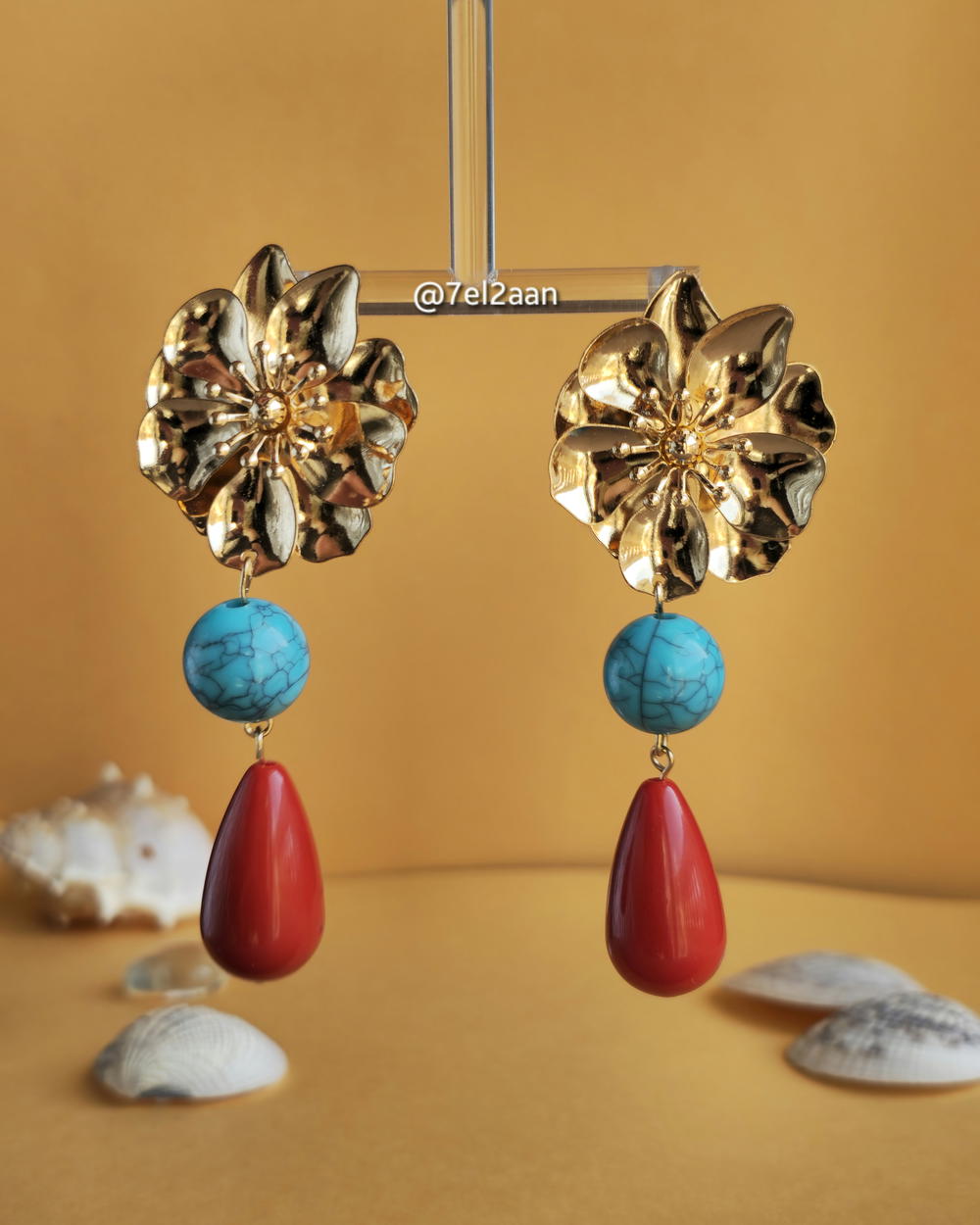 Golden Orchid and stone Earring(E91) حلق الأوركيد الذهبي و الأحجار Preview Image