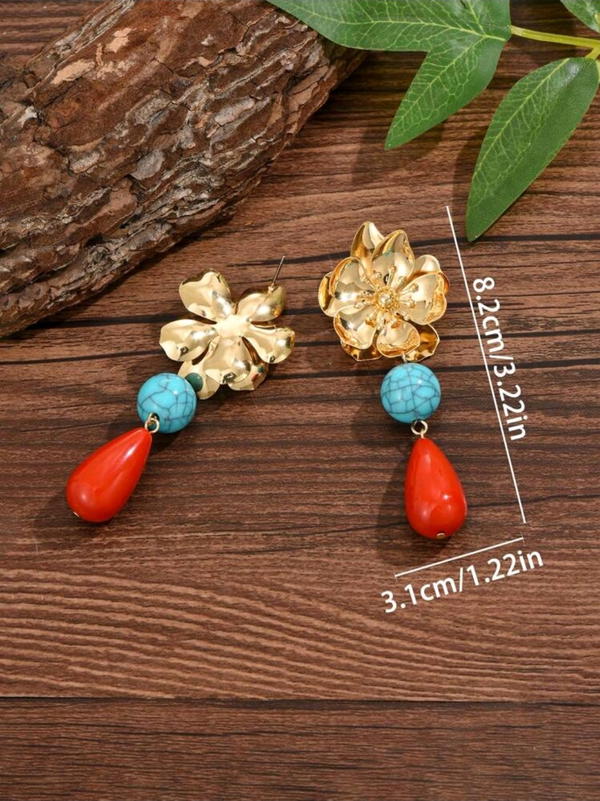 Golden Orchid and stone Earring(E91) حلق الأوركيد الذهبي و الأحجار Image 4 Preview