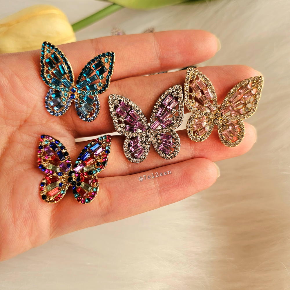 Colourful zirconia butterfly Earring (E83) حلق فراشات زيركون ملون Preview Image