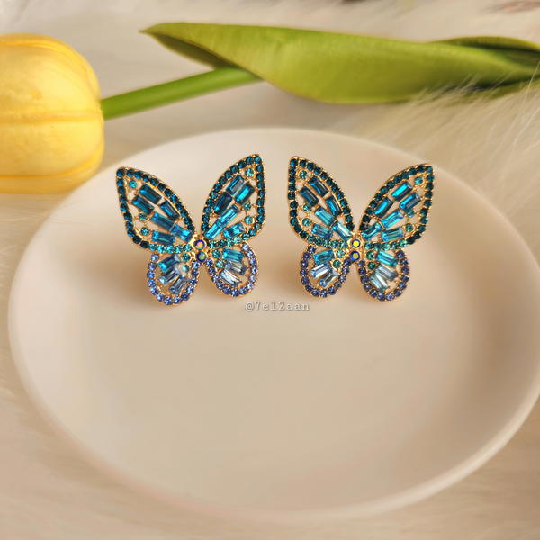 Colourful zirconia butterfly Earring (E83) حلق فراشات زيركون ملون Image 2 Preview