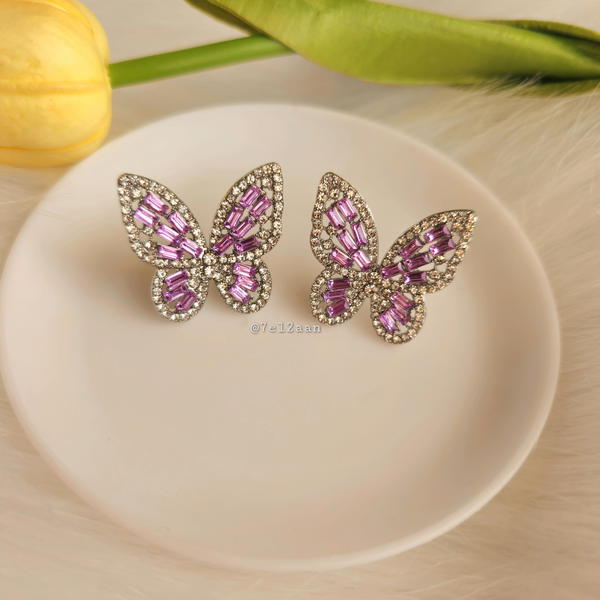 Colourful zirconia butterfly Earring (E83) حلق فراشات زيركون ملون Image 4 Preview