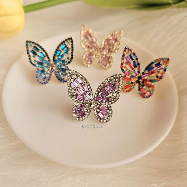 Colourful zirconia butterfly Earring (E83) حلق فراشات زيركون ملون Image 5 Preview