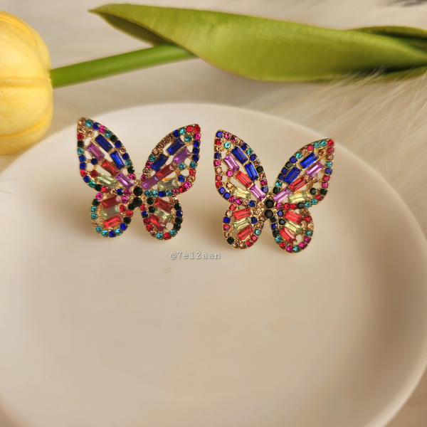 Colourful zirconia butterfly Earring (E83) حلق فراشات زيركون ملون Image 6 Preview