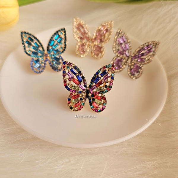 Colourful zirconia butterfly Earring (E83) حلق فراشات زيركون ملون Image 7 Preview