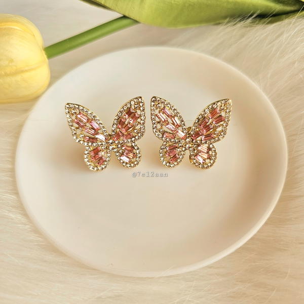 Colourful zirconia butterfly Earring (E83) حلق فراشات زيركون ملون Image 8 Preview