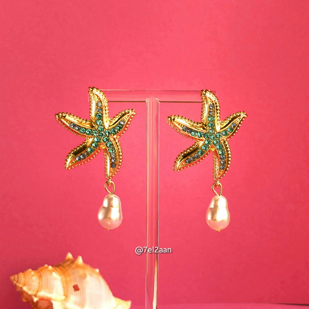 Starfish earring with pearl (E92) حلق نجمة البحر مع اللؤلؤ Preview Image