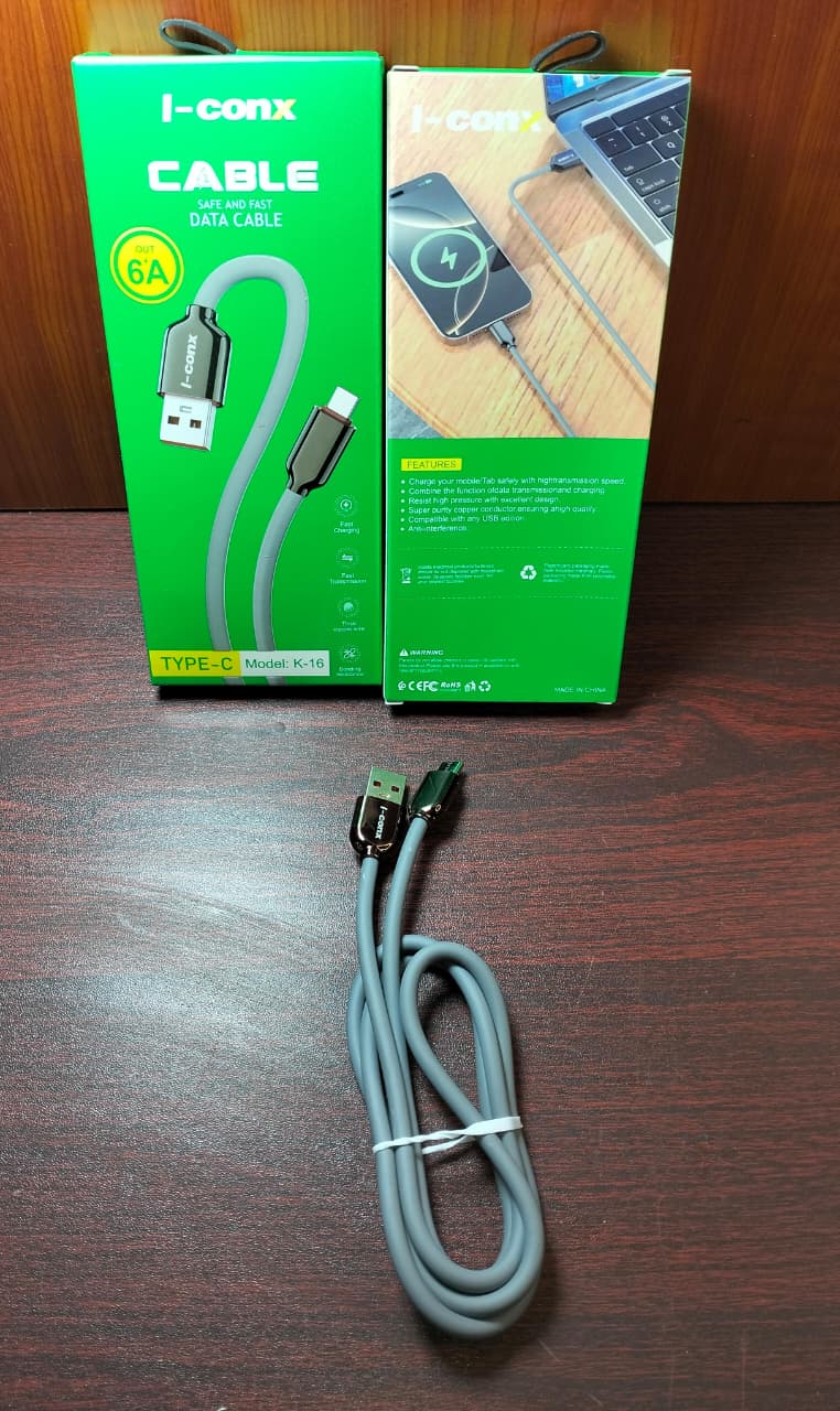 كابل تايب سي 6 امبير مضئ ضمان I-conx k16 Preview Image