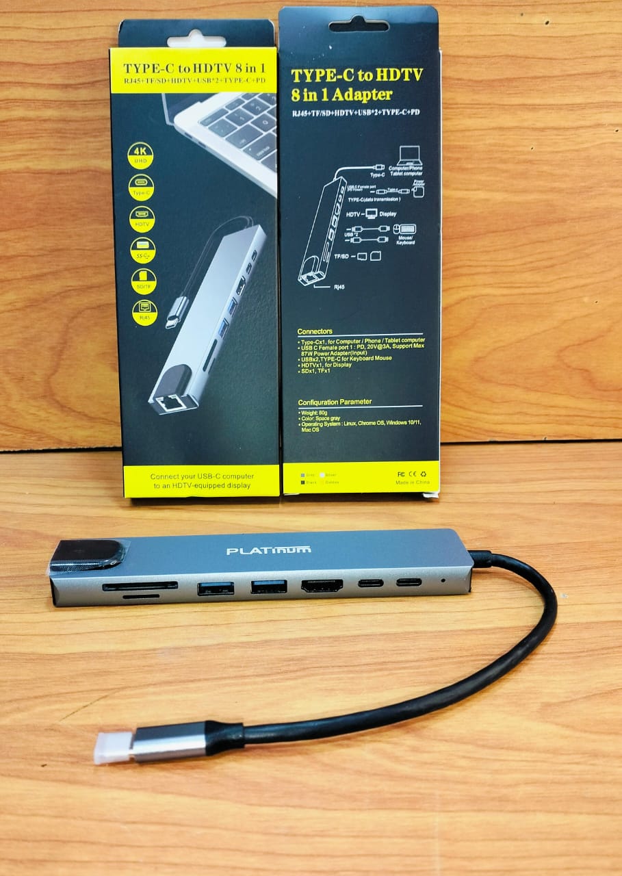 كونفرت هب 8*1 TYPE-C to (LAN+2 Usb 3.0+TF+2Type-c) Preview Image