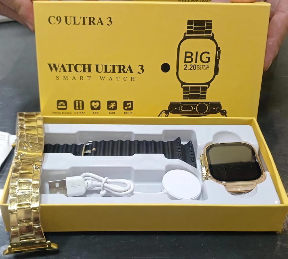 ساعة استراب معدن ذهبي C9 Ultra 3 بدون ضمان Preview Image