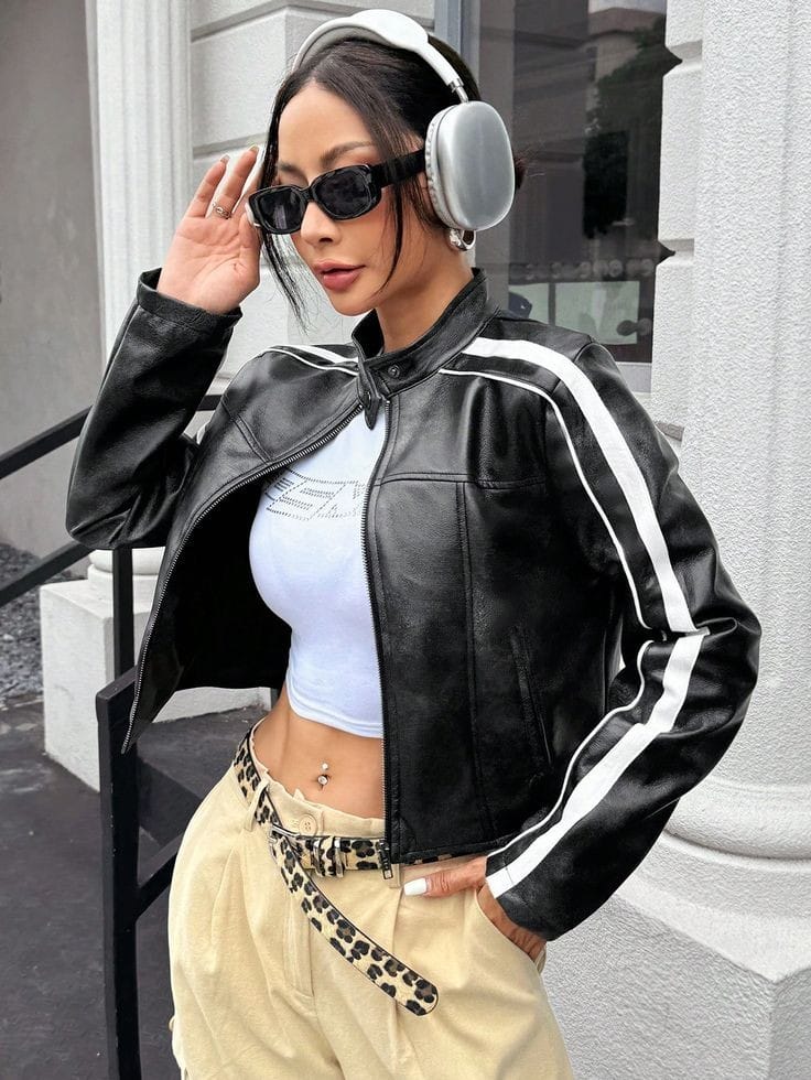 Crop leather jacket Preview Image