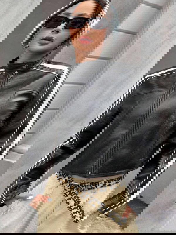 Crop leather jacket Image 2 Preview