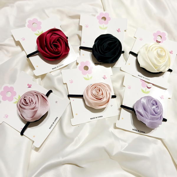 Hair Tie / Chic Flower Tie استك وردة ستان شيك  Image 5 Preview